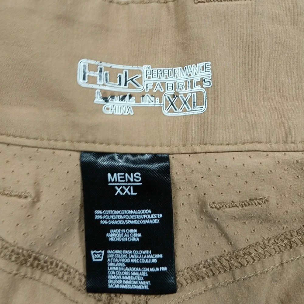 Huk‎ Fishing Performance Shorts Mens XXL Tan Khaki Cargo Pockets Outdoor
